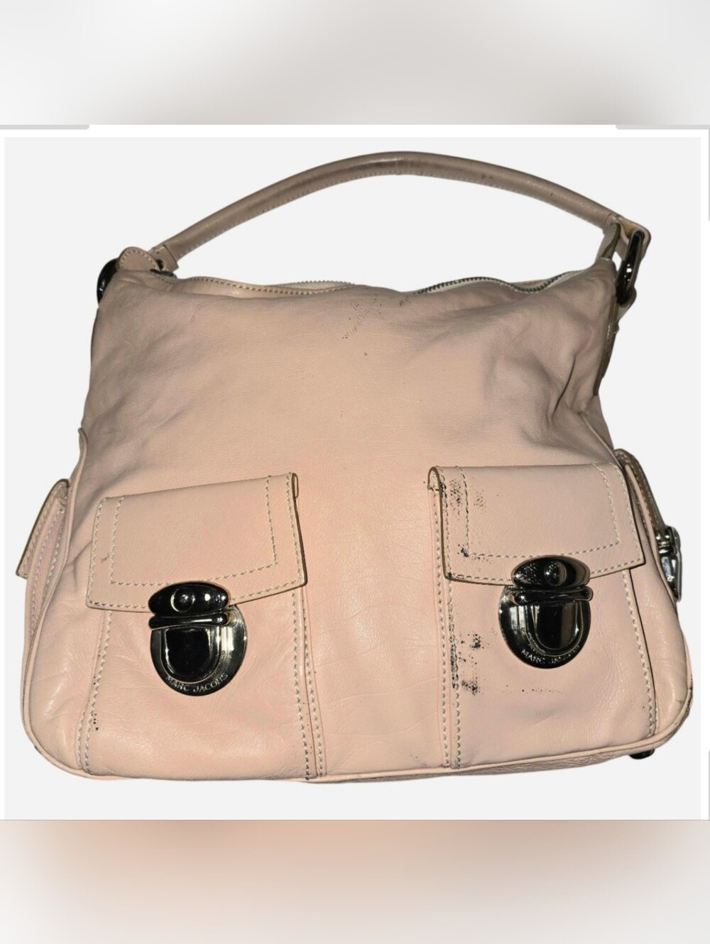 Authentic Marc Jacobs Blake Leather Shoulder Bag  Vintage Y2K Beige/Pink Hues